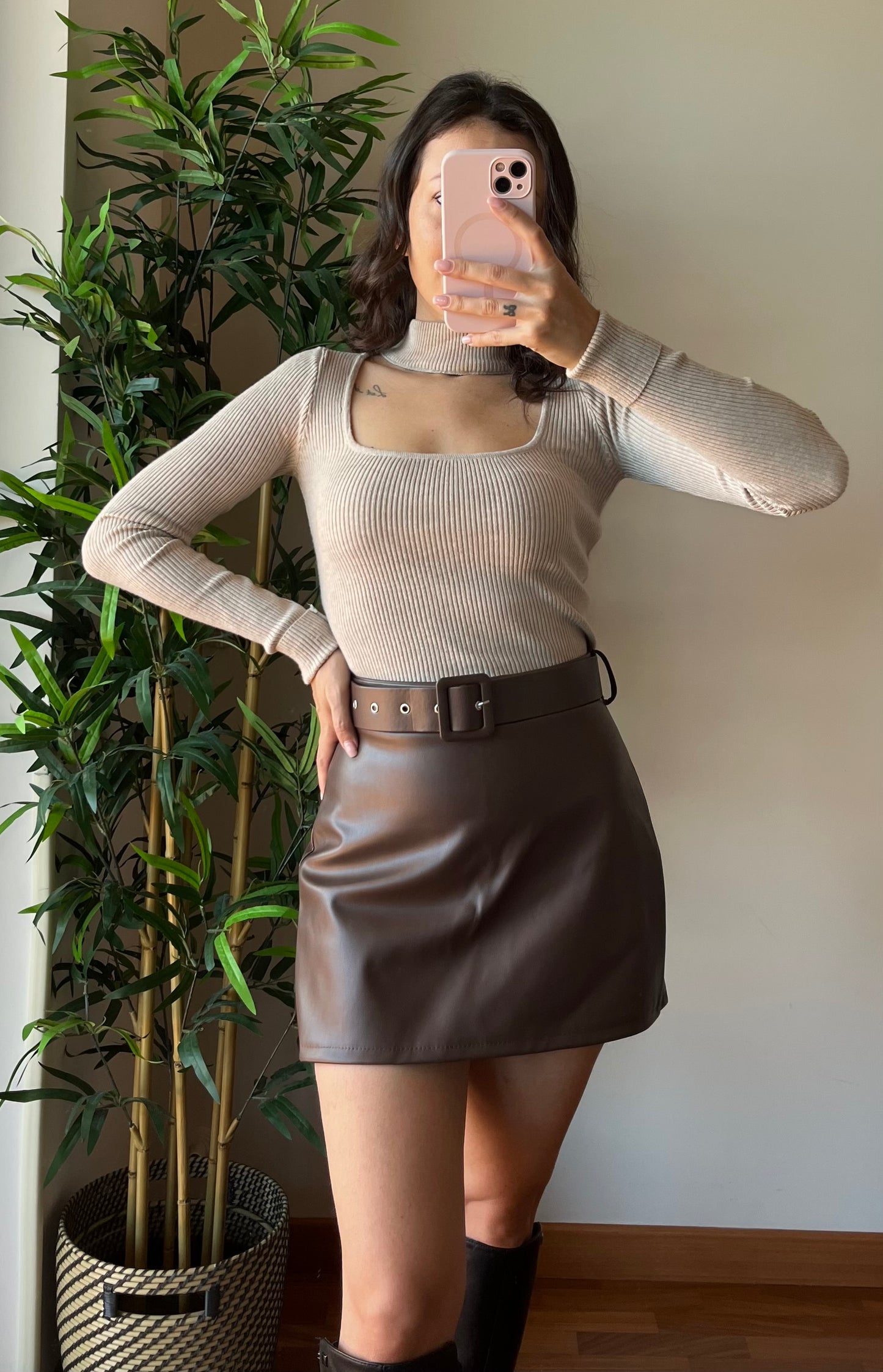 Gonna Shorts simil pelle con cintura